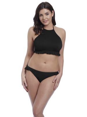 NOUVEAU merevítős szivacsos magasnyakú bikini felső - fekete