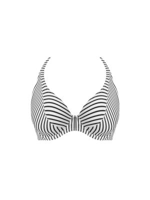 JEWEL COVE merevítős nyakbakötős bikini felső - fekete csíkos